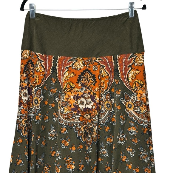 Vintage Y2K Corduroy Skirt Brown Orange Floral BOHO Prairie Ruffle Petite Small - Picture 6 of 14